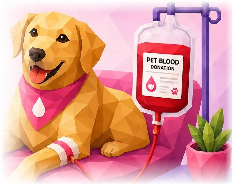 A dog donating blood