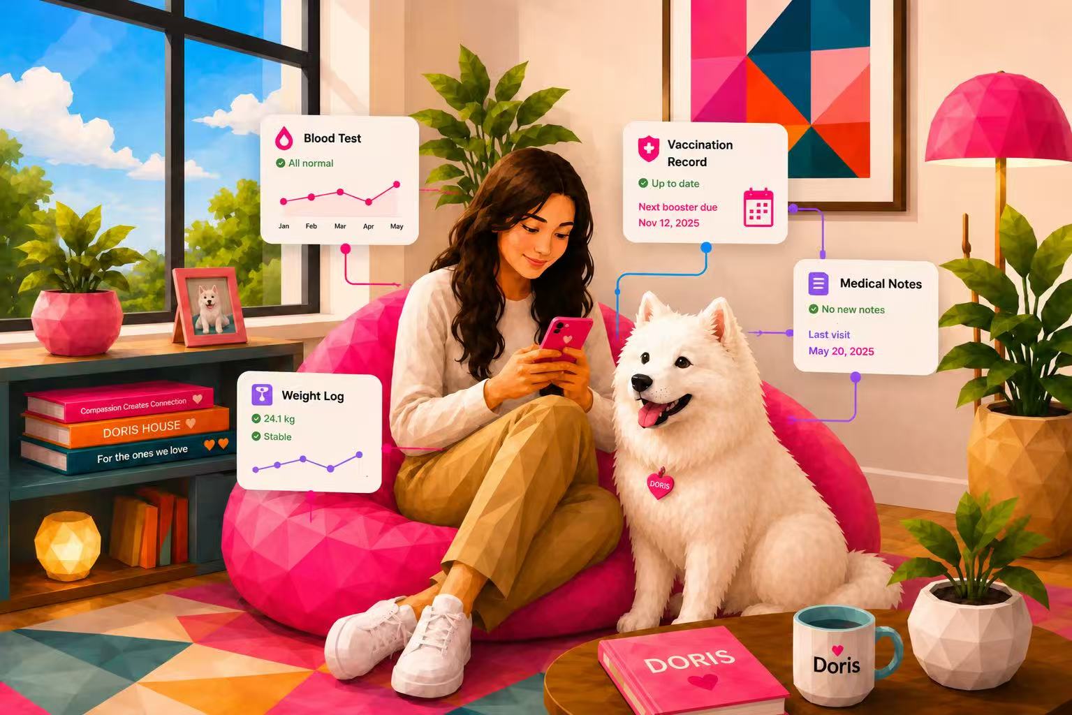A pet owner organising their pet's health records with Doris